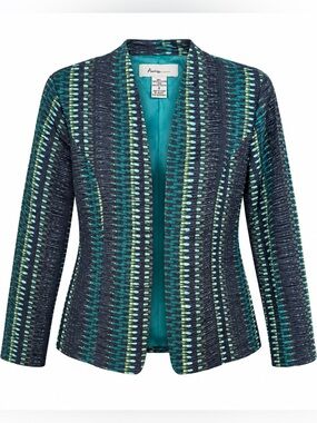 Analogy Size Small Teal Navy Textured Open Front Blazer Jacket Lined